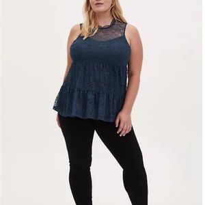 Torrid Navy Lace Tiered Mockneck Top Size 1